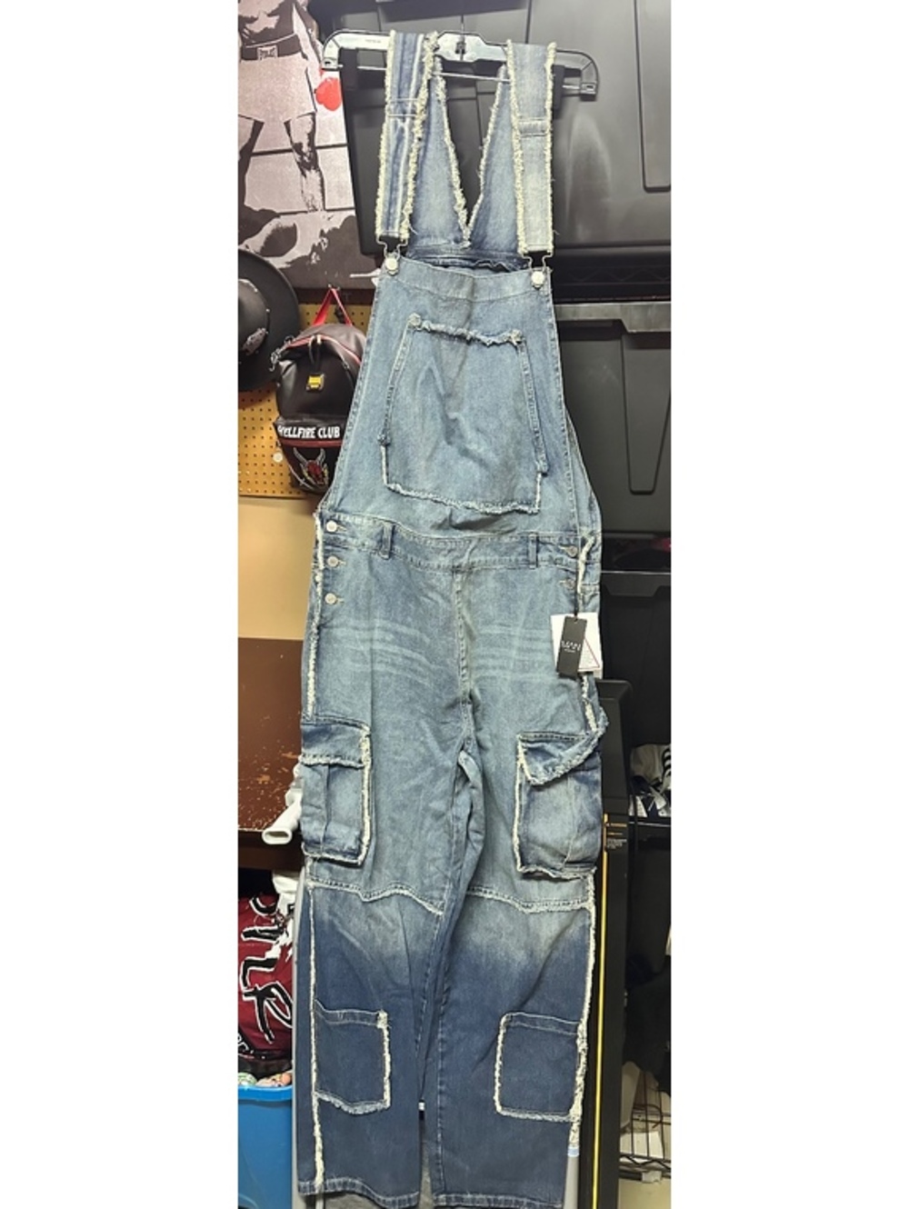 Boo Man, men’s faded denim overalls, jumper XL
